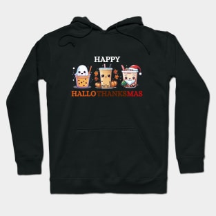 Happy Halloween Thanksgiving Christmas  Bubble Tea. Hoodie